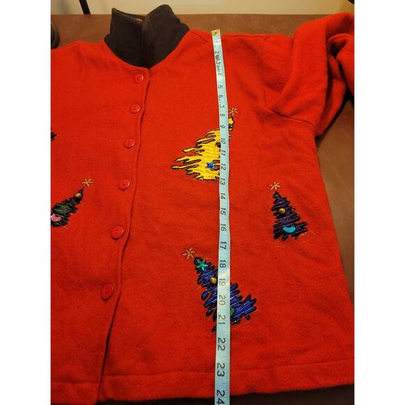 VINTAGE TAKE TWO Red Wool Ugly Christmas Button Front Jacket Women's Size Large - Picture 11 of 11